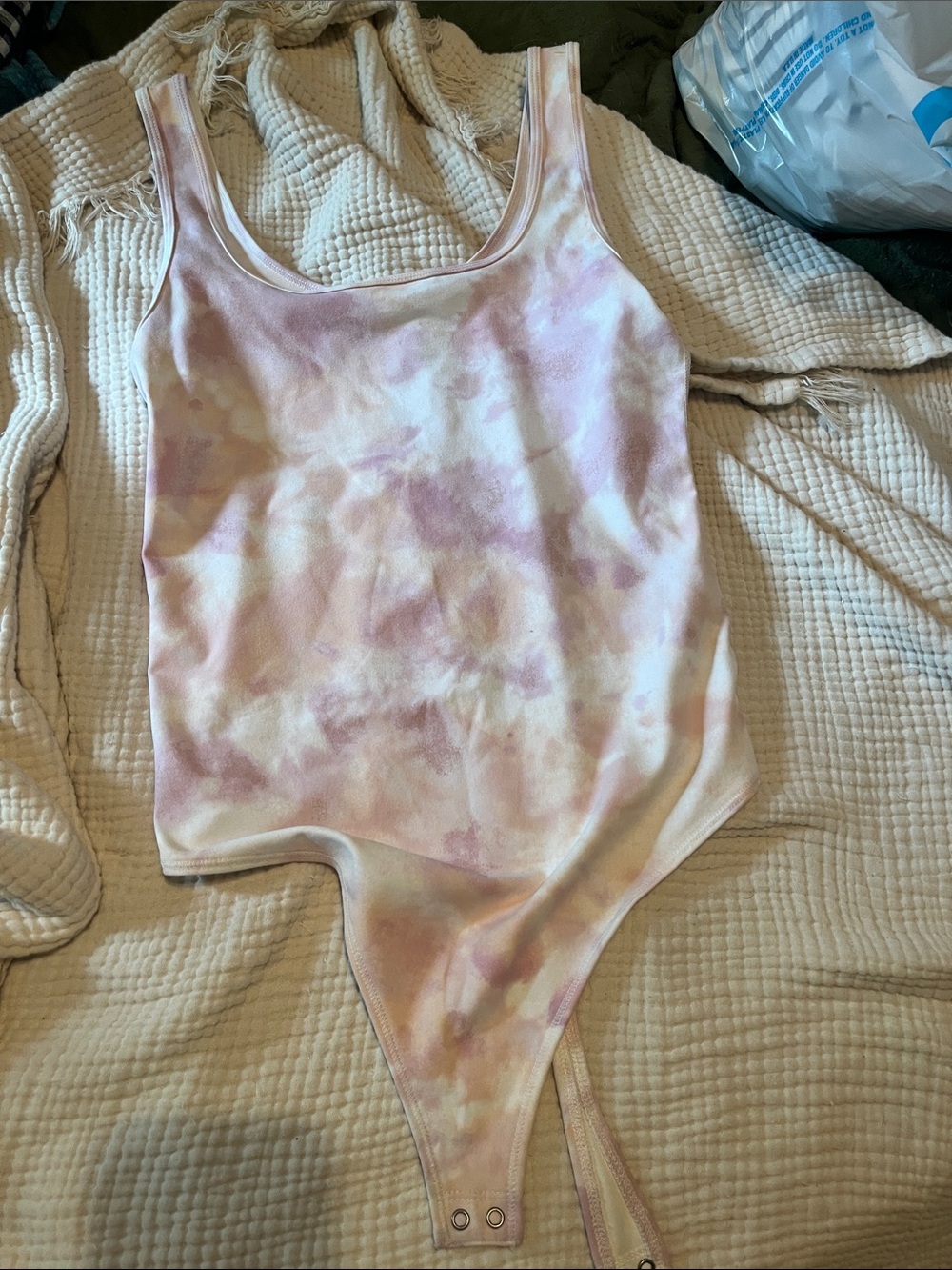 Abercrombie & Fitch Pink and Cream Tie-Dye Scoop Neck Bodysuit